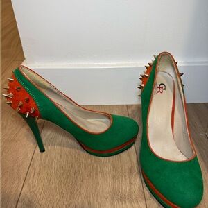 Green and Orange Spiked Heels